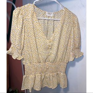 Sienna Sky| Yellow Floral Sheer Blouse| Size: L